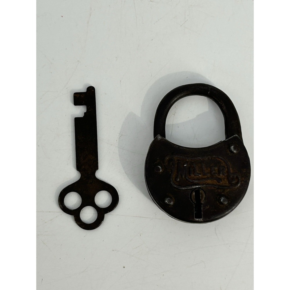 Antique MILLER  Key Pad Lock Solid Metal Heavy Duty Lock & Key Set USA